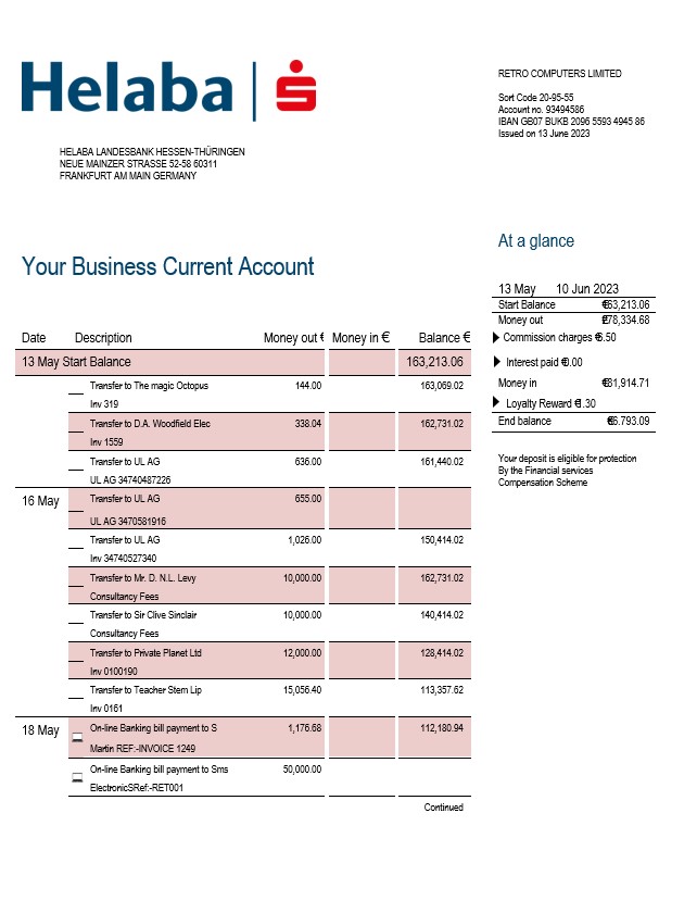 Modèle Word et PDF de relevé de compte société Helaba Banque